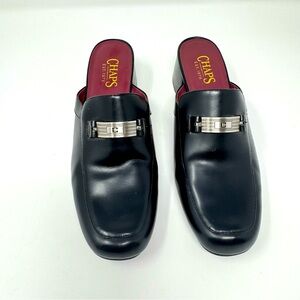 Vintage Chaps Leather Black Loafer Slip On Metal Buckle Size 8.5‎ Chunky Heel